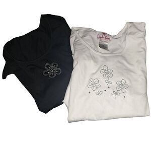 NWT- 2 Quaker Factory THICK Cotton T-Shirts SZ XL-Diamond Flowers
